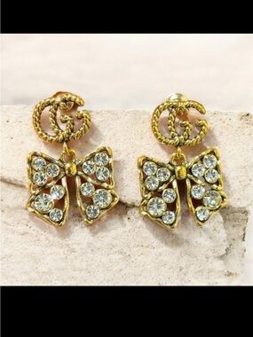 Gucci Gold Crystal Bow Drop Earrings